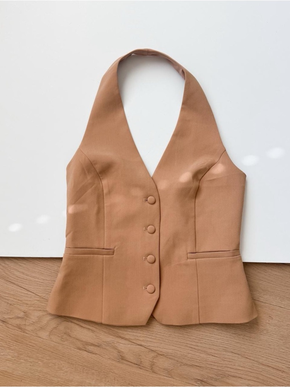 Jason Yu Vest XS Tailored Tan Open Back Designer Minimalist Quiet Luxury